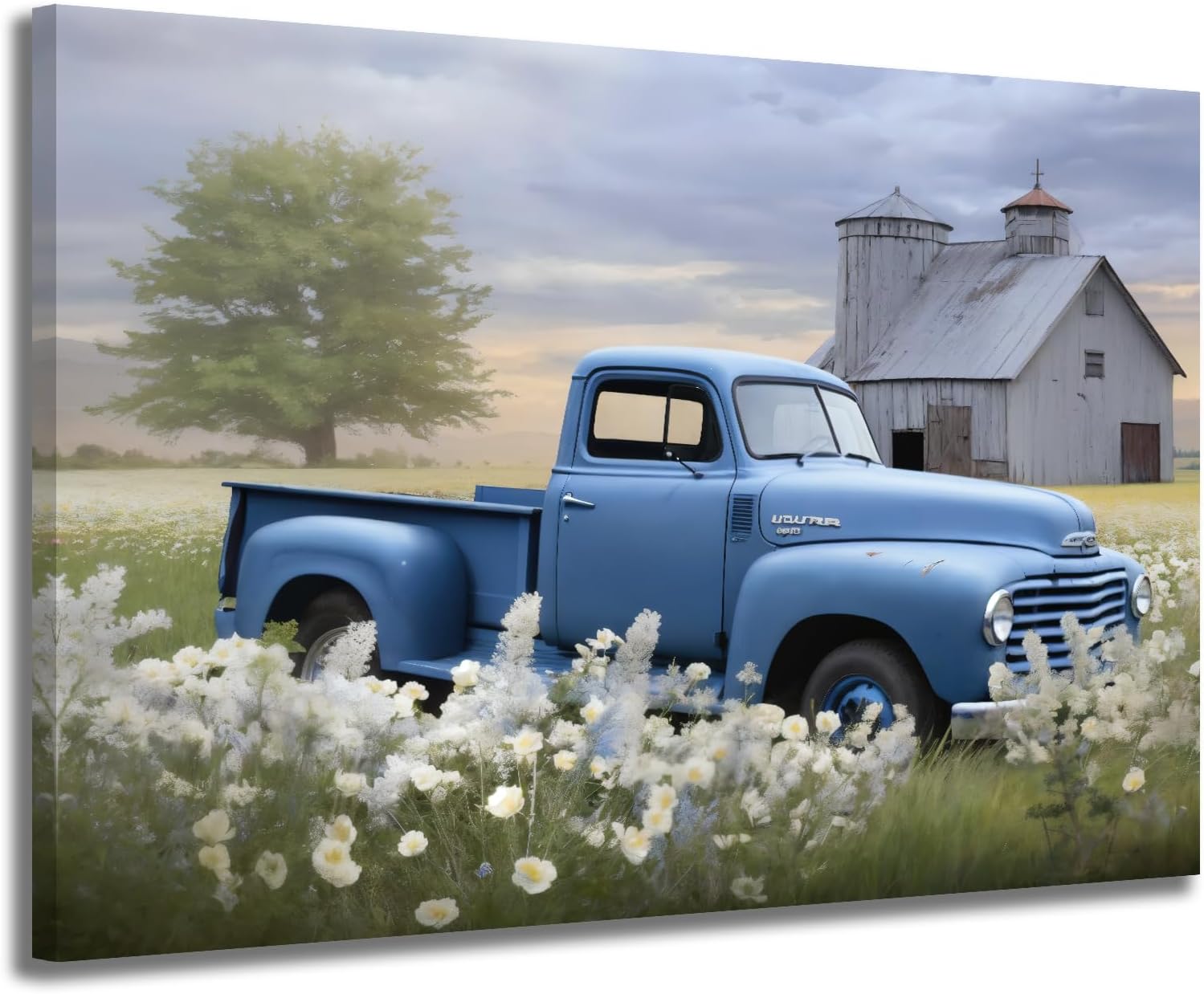 GLOKAKA Rustic Old Truck Wall Art Farmhouse Barn Wall Decor Yellow Truck in Front of a Shabby Wooden House Autumn Wall Art for Country Living Room Bedroom Decor
