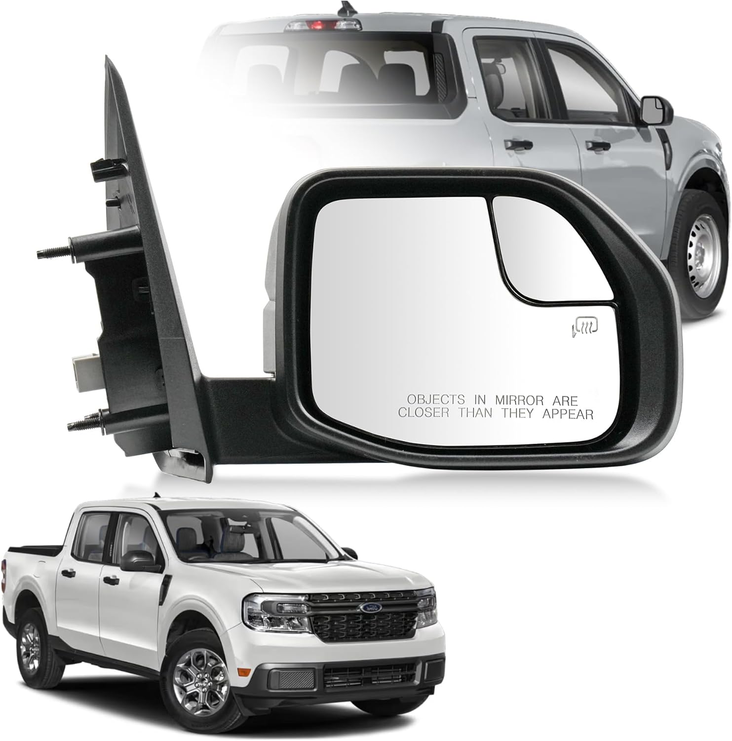 Passenger Right Side Door Mirror for 2022-2025 Ford Maverick, with Power Heated Glass Manual Folding Convex Blind Spot Glass, Textured Black Cover