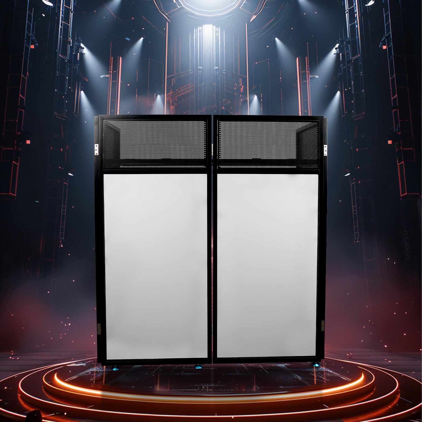 DJ Booth Portatile 112x51x125 cm Pieghevole Telaio Metallico Bianco e Nero con Borsa Trasporto