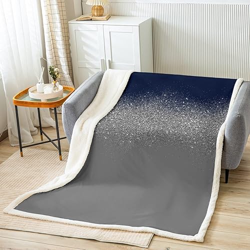Manfei Manta de moda azul marino y gris con purpurina para sofá, manta de cama moderna de arte abstracto para niños y adolescentes, decoración de