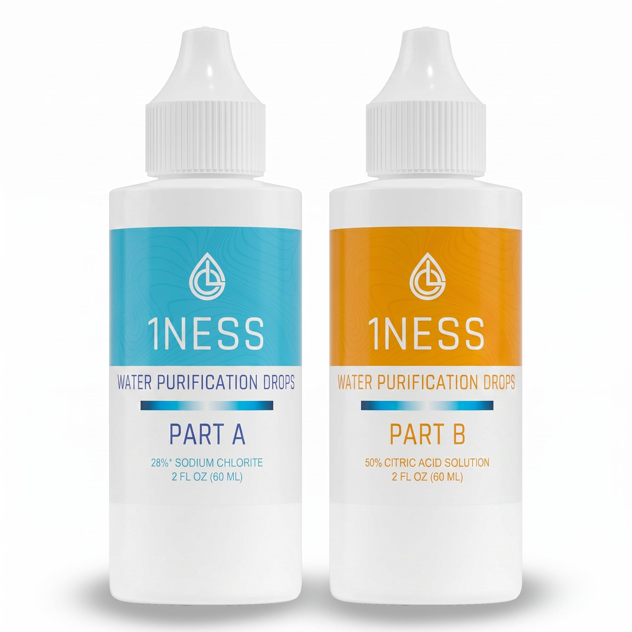 1ness Chlorine Dioxide Kit | 2 Part Liquid Classic 2oz Set | Citric Acid 50% : Sodium Solution 28%