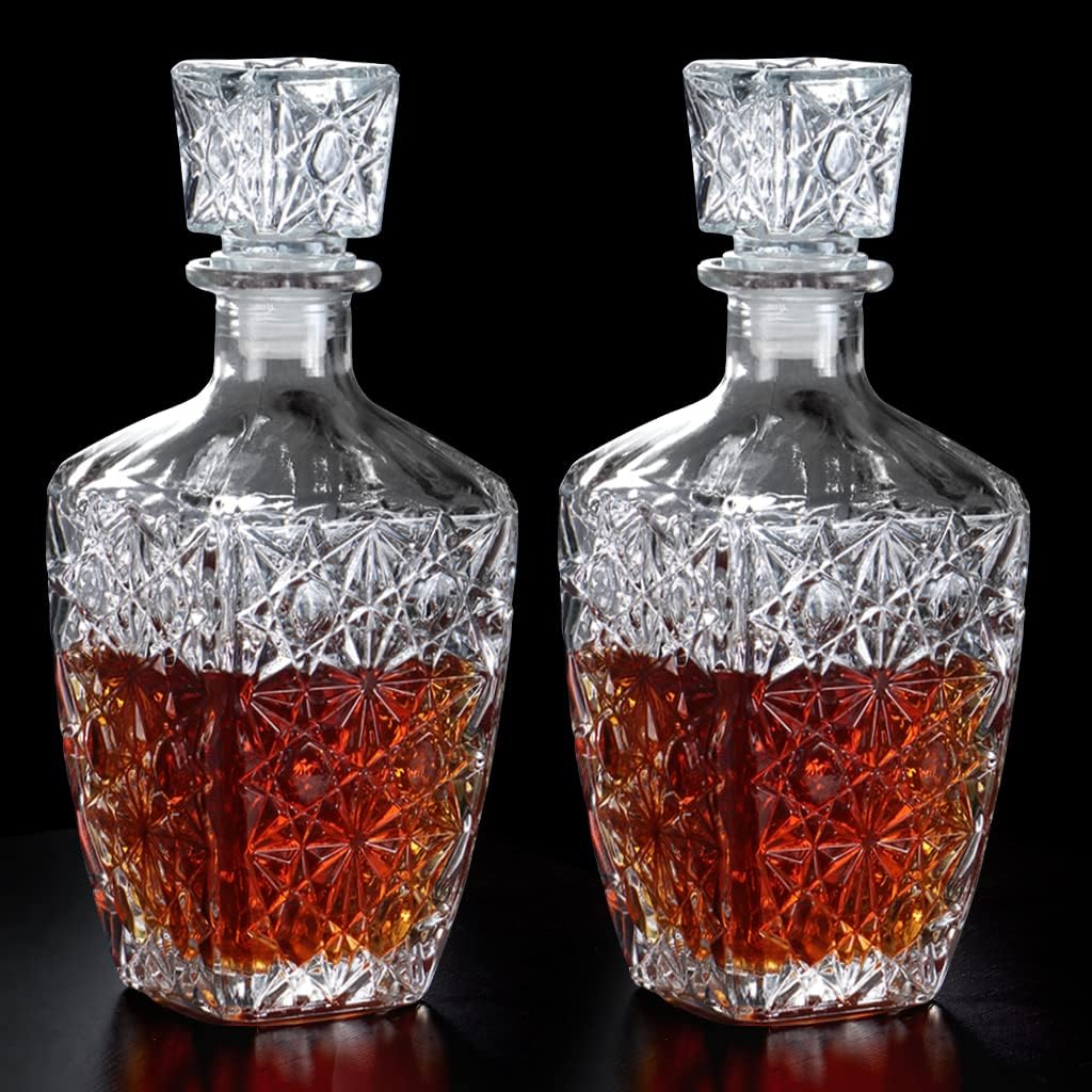 MDLUU 2Pcs Liquor Decanter, Glass Spirits Decanter with