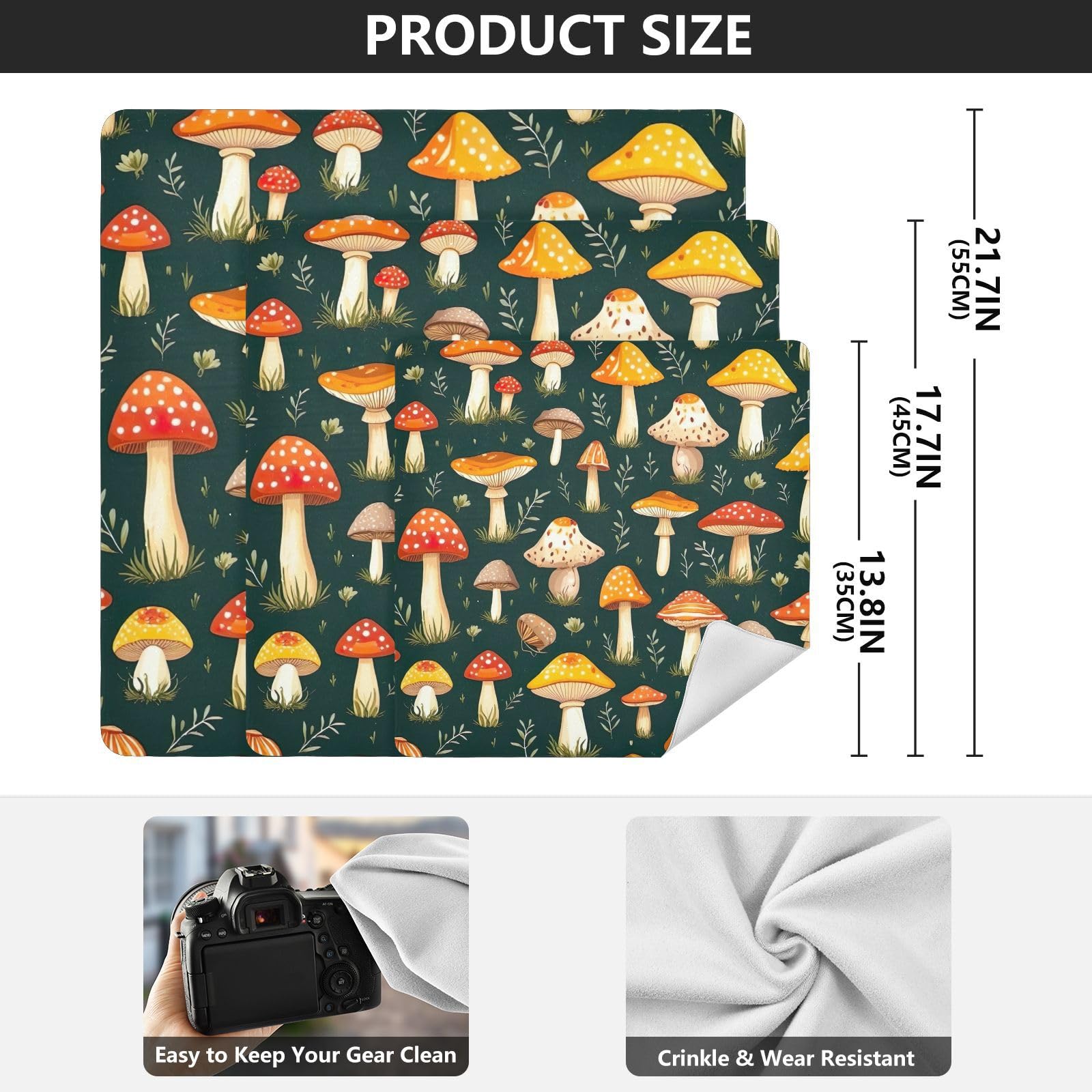 ODAWA Magic Wrap Cloth 17.7 In, Vintage Mushroom Green Magic Self-adhesive Storage Protective Cloth, Washable Lens Pouch for Camera, Laptops, Cosmetic