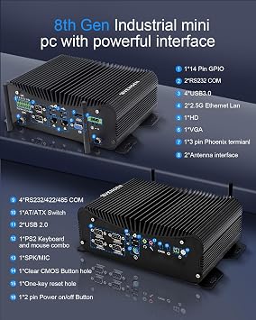 Industrial Mini PC Fanless PC i7 8550U Win11 Pro Mini computer RS232 COM*6