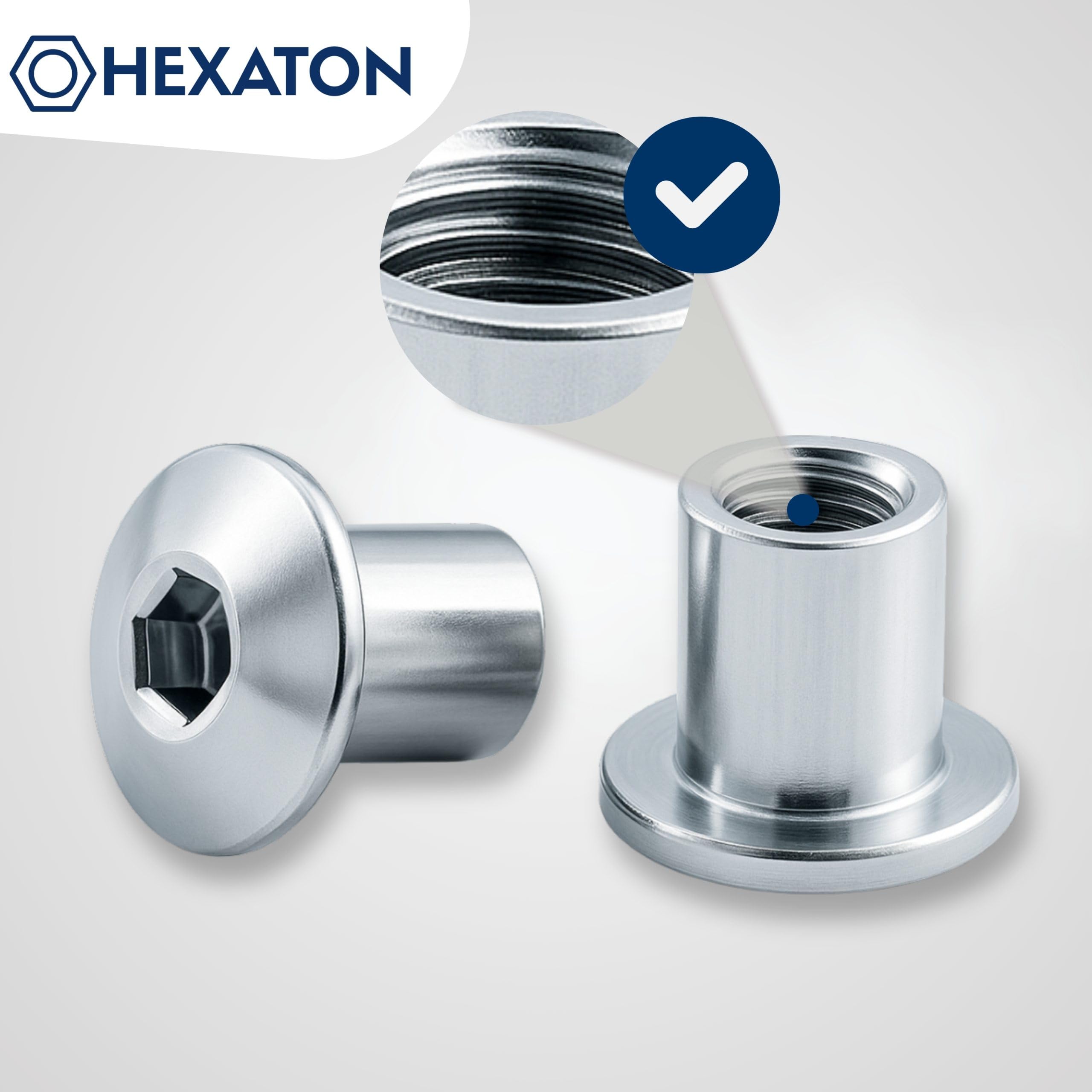 HEXATON Dadi a Manicotto M10 x 20 x 13 mm - 100 Pezzi - Dadi Esagonali per Mobili a Testa Tonda con Flangia e Cava Esagonale - Acciaio Zincato