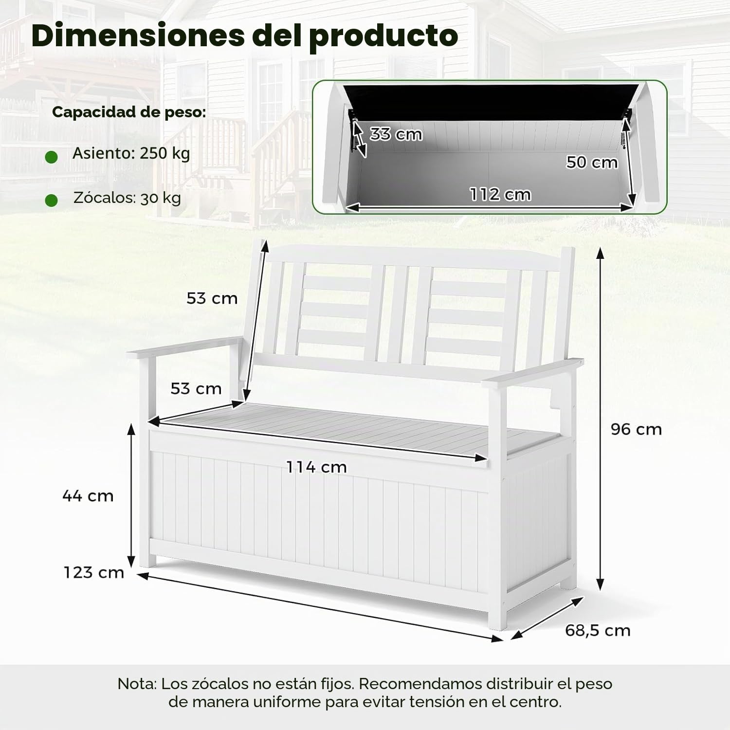 GOPLUS Banco de Jardín para 2 Personas con 185 l de Espacio de Almacenamiento, Banco Cofre de Madera Maciza de Álamo, Banco para Balcón con Capacidad hasta 250 kg, para Balcón y Jardín (Blanco)