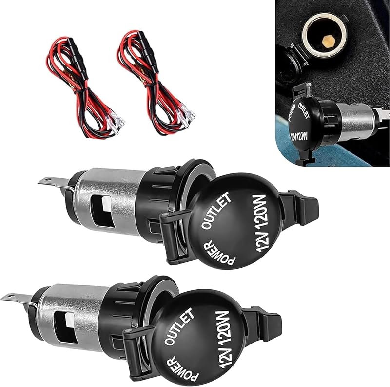 Tomada de acendedor automotivo Teybouk 12 V com capa impermeável e chicote de 60 cm – Kit com 2 unidades