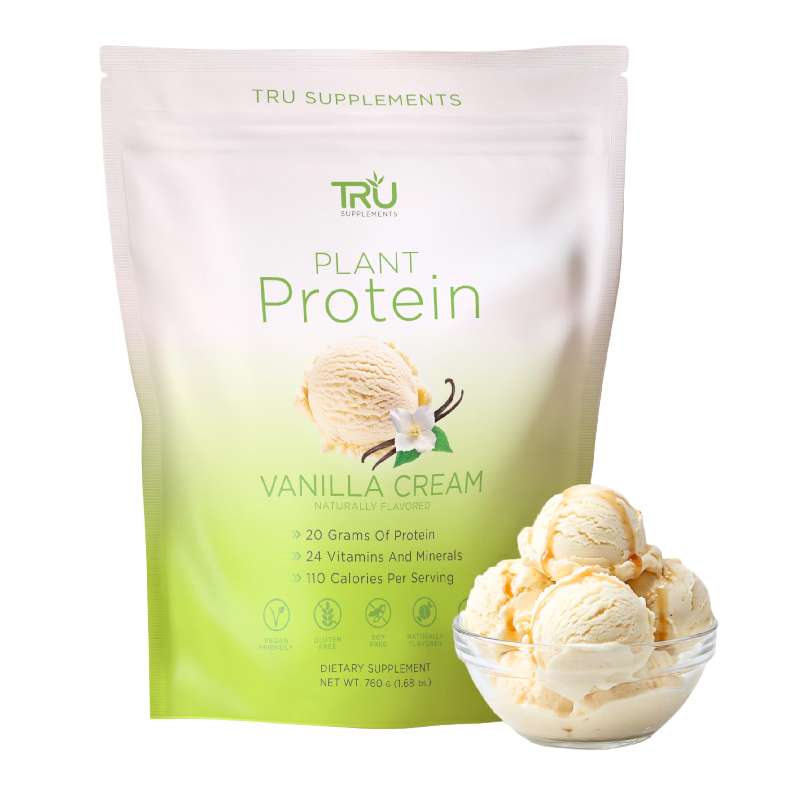 TRU Supplements Plant Based Protein Powder, BCAA, EAA, 20g Vegan Protein, 100 Calories, 27 Vitamins, No Artificial Sweeteners 25 Servings (Vanilla)