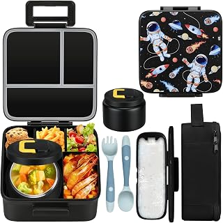 MAISON HUIS Bento Lunch Box with 8oz Soup Thermo, 5-Compartment Leak-Proof Container, Thermo Hot Food Jar and Insulated Lunch Bag, BPA Free,Travel, School