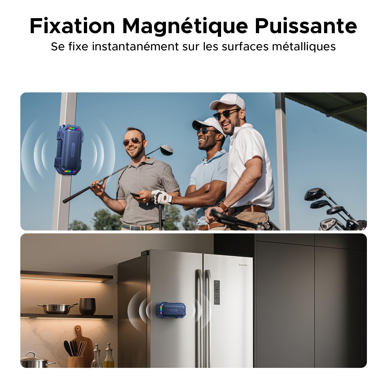 Enceinte Bluetooth Portable Puissante avec Magnétique, TWS Stéréo, 10 Modes RGB, IP67 Etanche, Enceinte d’extérieur Ultra-Portable avec Son Haute Fidélité, pour Fête, Vélo (Bleu)