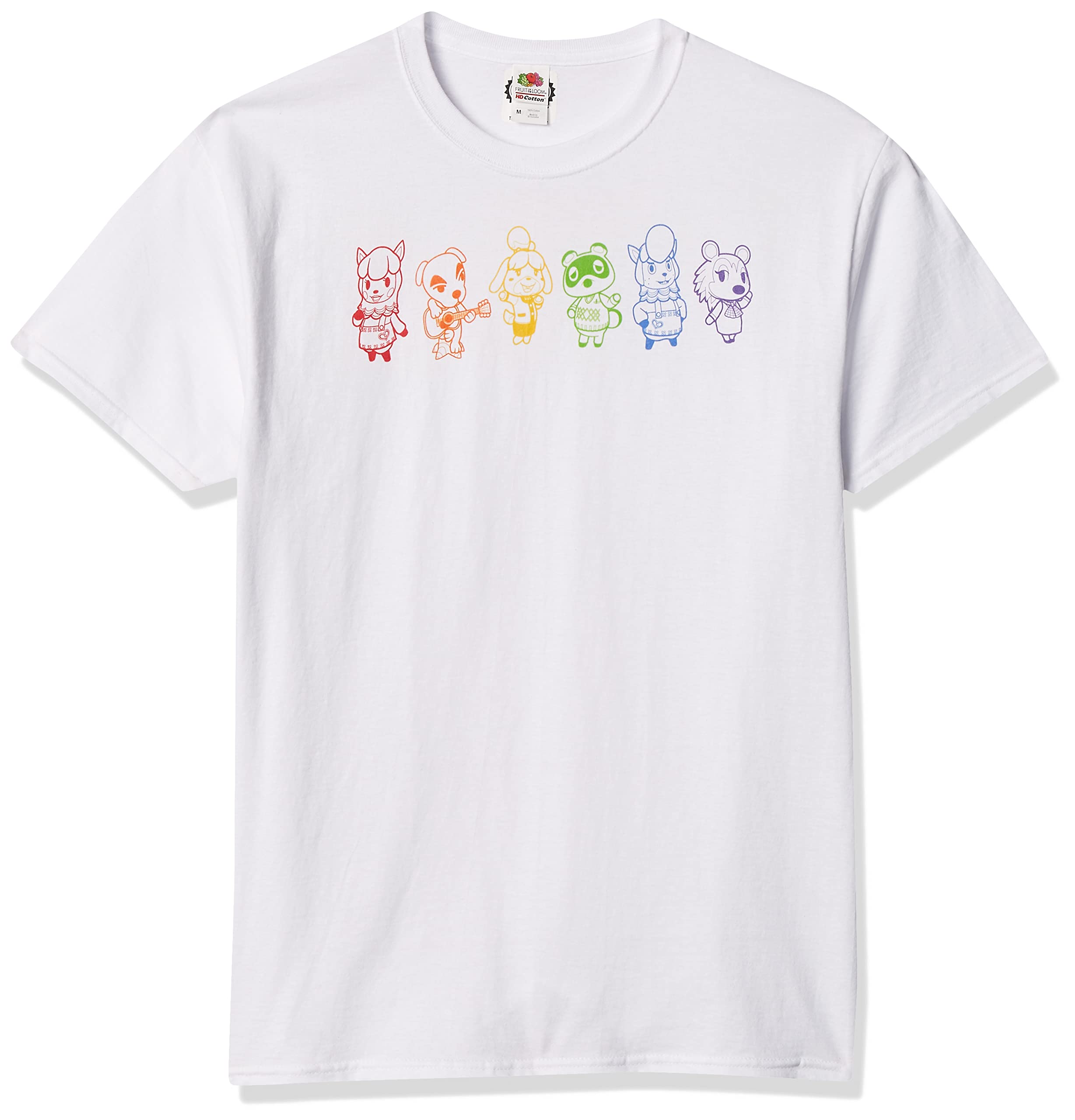 Nintendo Men's Animal Crossing Rainbow Lineup T-Shirt, White, Medium