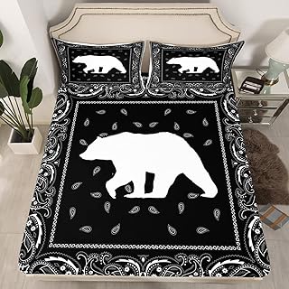 Erosebridal Kids Bear BeddingÂ Set Full, Bohemian Animal FittedÂ Sheet for Youth Adult Men Women Bedroom Decor, Paisley Tribal Exotic BedÂ Sheets, Boho Western Wildlife Sheets 3 Pcs, No Flat Sheet