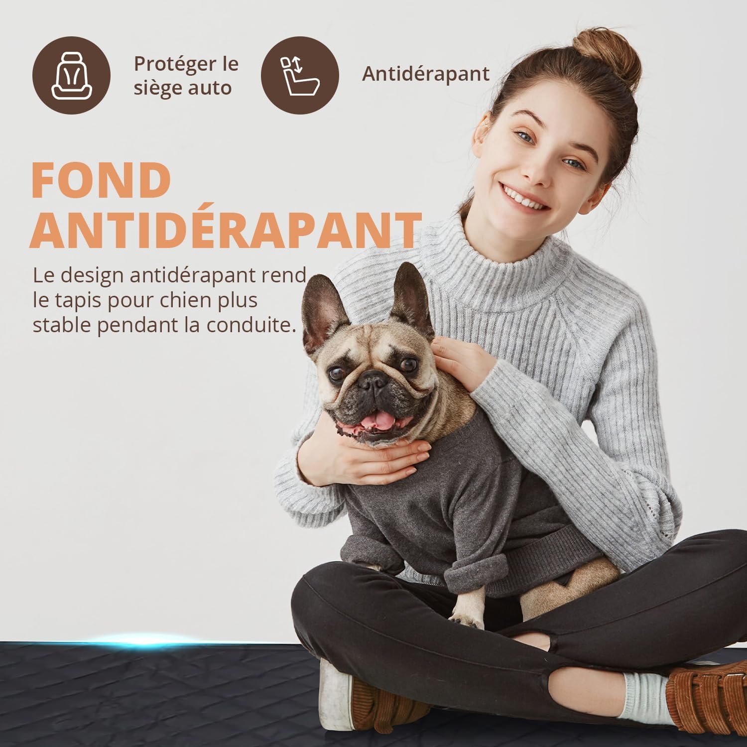 Couverture pour chien pour banquette arrière de voiture – Protection de coffre, siège imperméable pour chien avec protection latérale, couverture de voiture antidérapante, laisse pour chien,