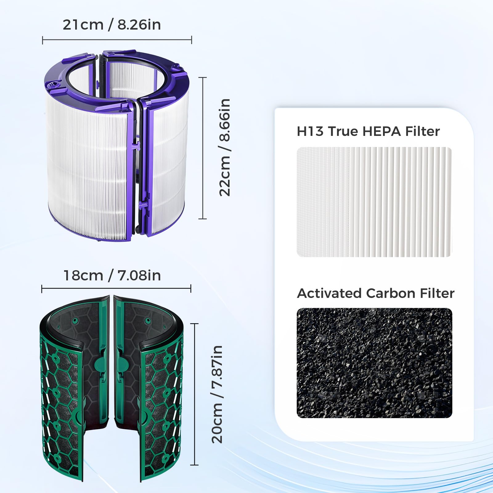 Filtro HEPA in vetro a 360° e filtro ai carboni attivi per Dyson Pure Cool TP04 HP04 DP04 TP05 DP05 Ventilatore a torre purificatore d'aria, H13 True HEPA e carbone attivo, filtro di ricambio per