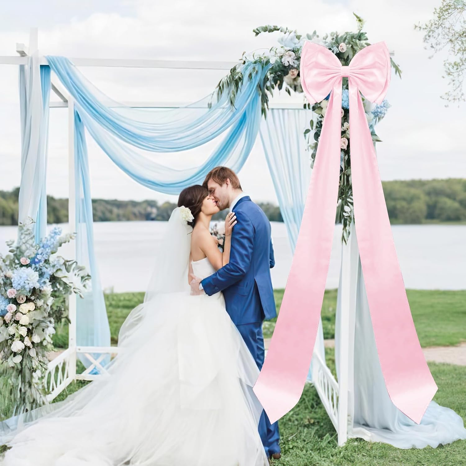 Giant Bows Decor 75x18 Inches Large Big Bow Party Decorations for Backdrop Birthday Wedding Bride Party Backdrop, Satin Ribbon Tie for Room Wall Hanging Decor (Pink) - Image 3