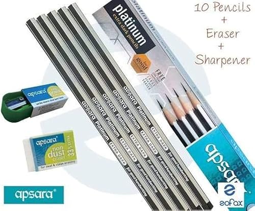 Miniatura 5 de 1 x 20 lápices de madera extra oscuro Apsara Hb negro + 2 sacapuntas + 2 borradores lote