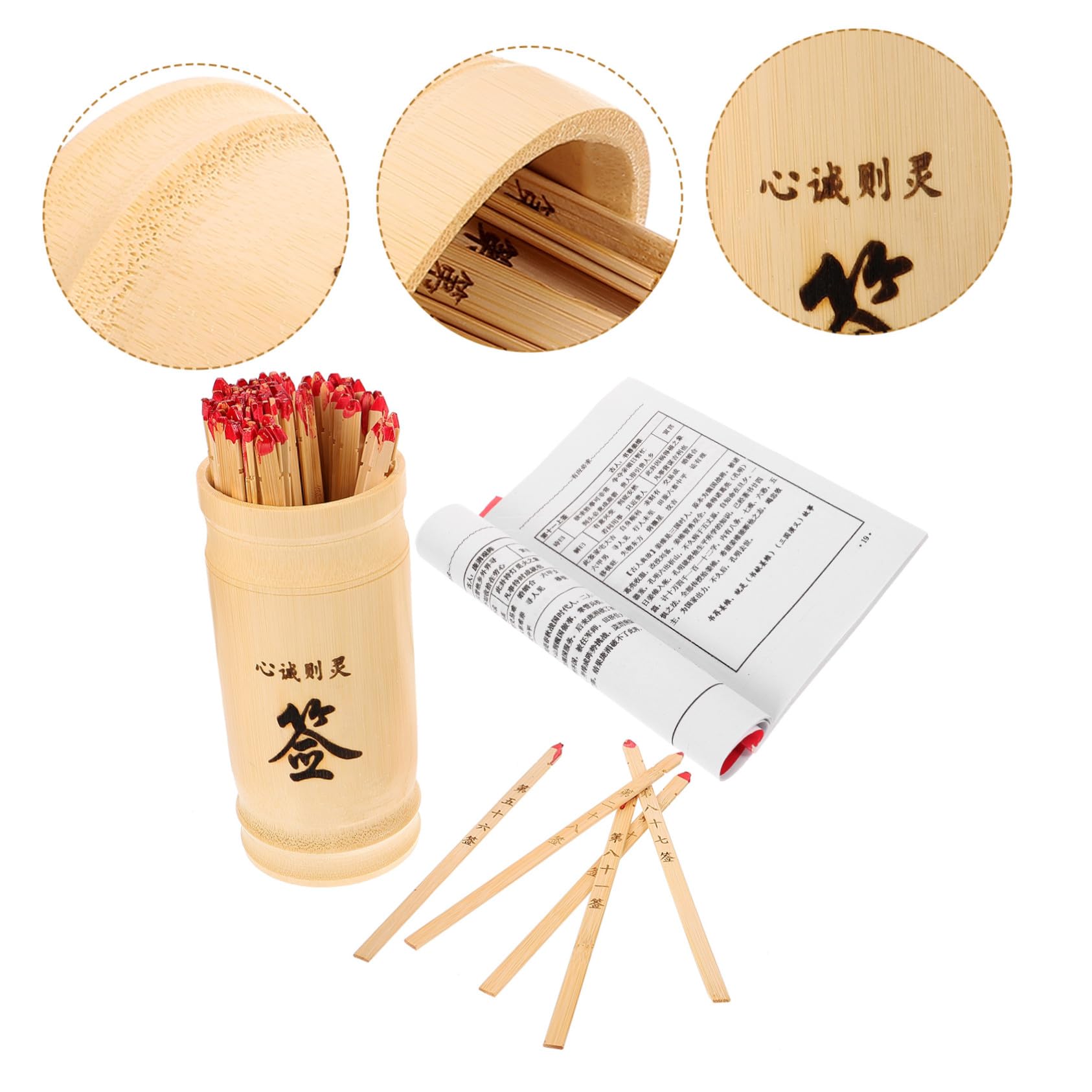 GALPADA Set Bastoncini Divinazione Buddista bambù con Libro Guida, Kit Oggetti Divinatori per Meditazione e Giochi Tradizionali, Decorazione Tempio e Casa, Completa