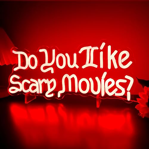 Miniatura 5 de Letrero de neón con texto en inglés "Do You Like Scary Movies", luz de neón LED para decoración de fiesta nocturna de películas, sala de terror,