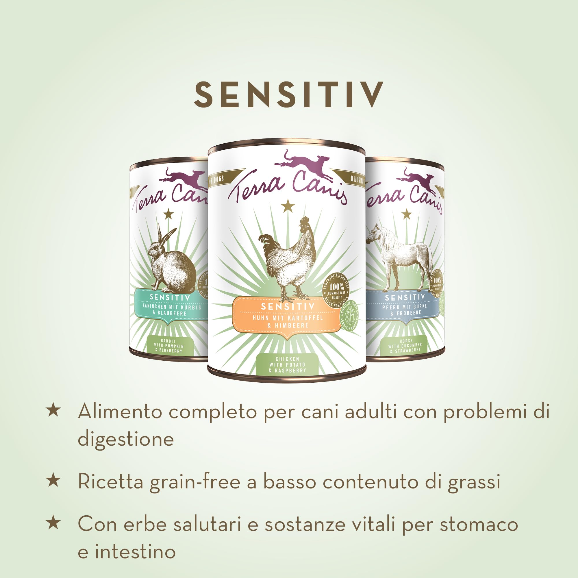 Terra Canis Pollo con patata, Sensitive cibo umido per cani, 6x800g | Materie prime di qualità alimentare al 100%, altamente digeribile per cani sensibili, senza allergeni, povero di cereali