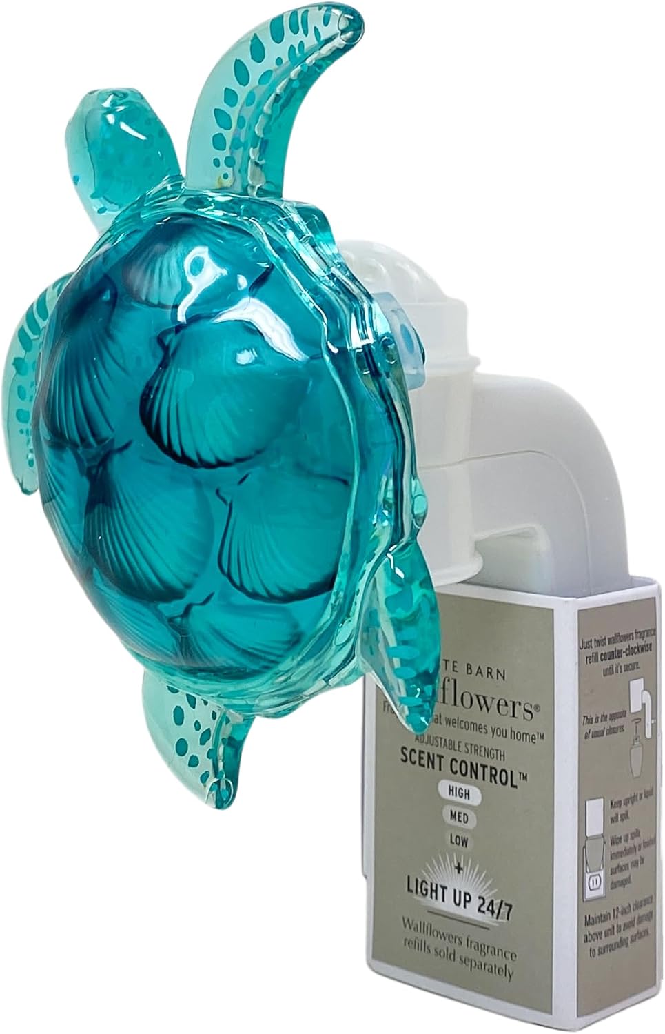 Bath & Body Works Turtle Scent Control Nightlight Wallflowers Fragrance Plug with a Peach Gardenia Sample Soap.