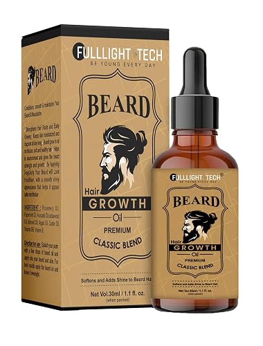 Fulllight Tech Beard Growth Oil for Men-30ml | Natural & Organic Beard Care with Cedarwood, Argan & Rosemary Oils | Promotes Thicker, Fuller Beard | Softens & Fills Patches | Non-Greasy
