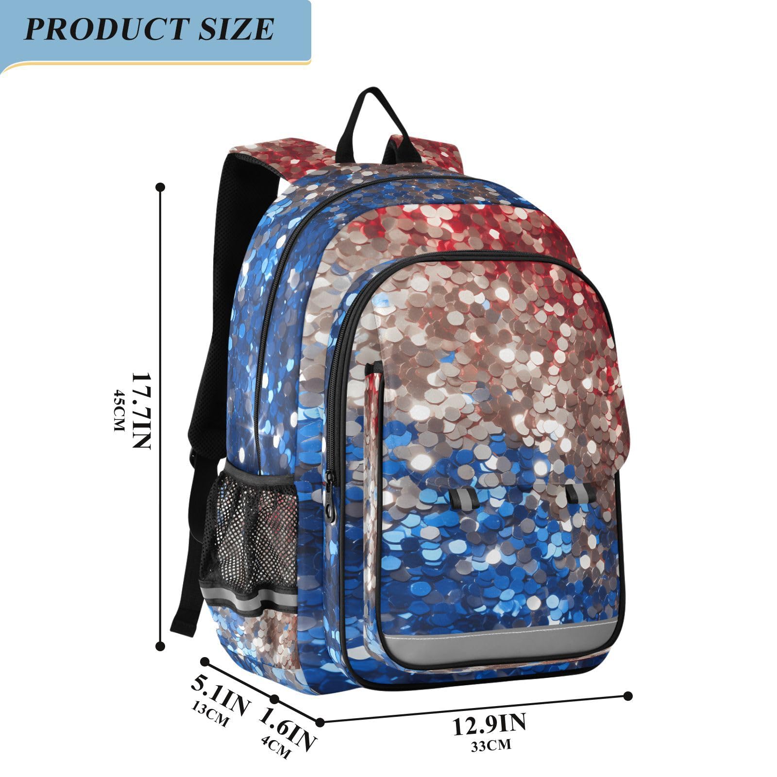 GuoChe Elegante Zaino Scuola Floreale Giallo per Bambini, Blu Rosso Glitter