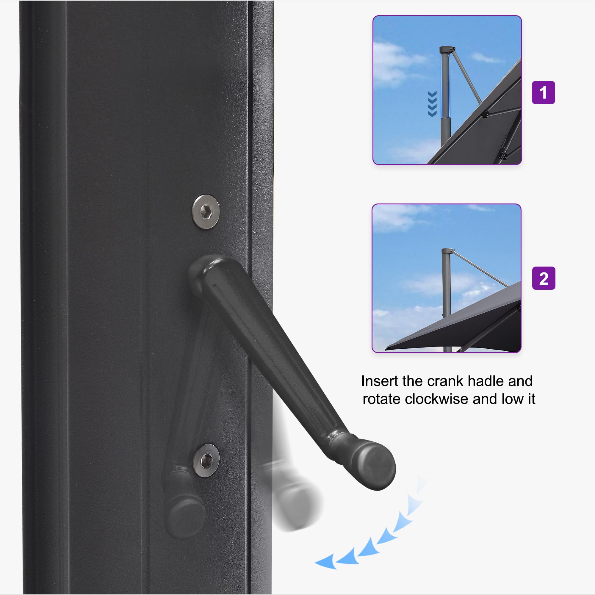 PURPLE LEAF Patio 11.5 x 11.5 Telescopic Umbrella with Base Grey | Effortless Height Extension Telescopic Up Down Lifting 360 Rotation Effortless Shade Control Reliable Customer Support product thumbnail 6