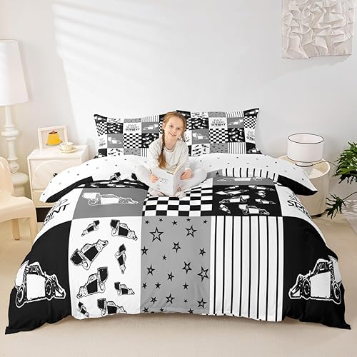 Miniatura 4 de Eat Sleep - Juego de ropa de cama de sprint tamaño individual, color gris y blanco y negro para niños, adolescentes, deportes de velocidad, funda de