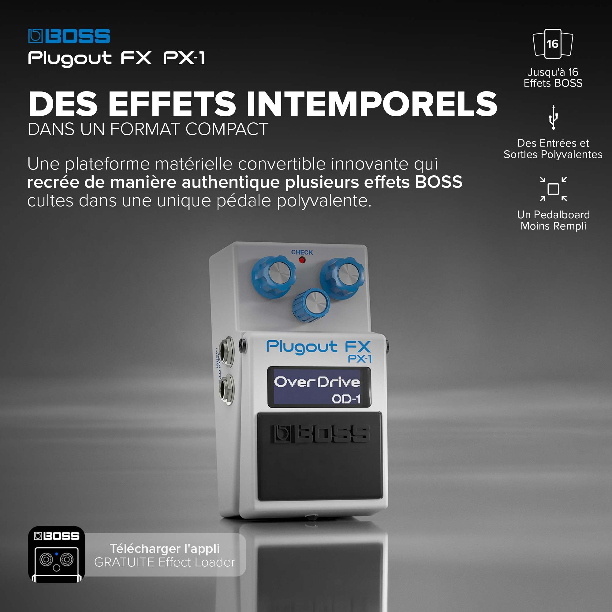 BOSS PX-1 Plugout FX | Plateforme matérielle convertible innovante | Jusqu'à 16 effets BOSS cultes dans une unique pédale compacte | Sons et réponses authentiques