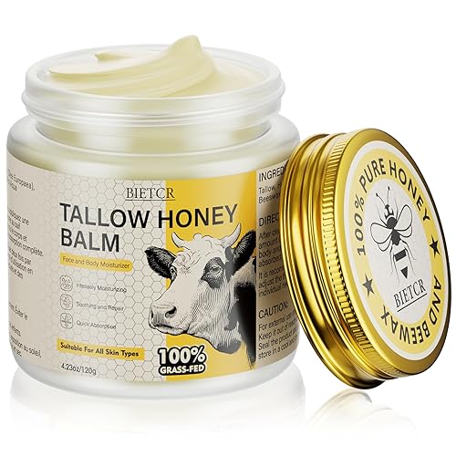 Sarga de carne orgánica alimentada con pasto para la piel, cuerpo, humectante facial, bálsamo de miel de sebo batido, crema de sarga natural para el