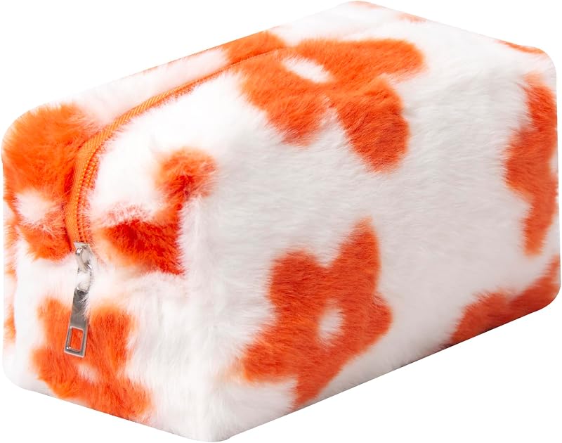 Necessaire de maquiagem OZAOZ com estampa xadrez Flower-Brown e fechamento em zíper