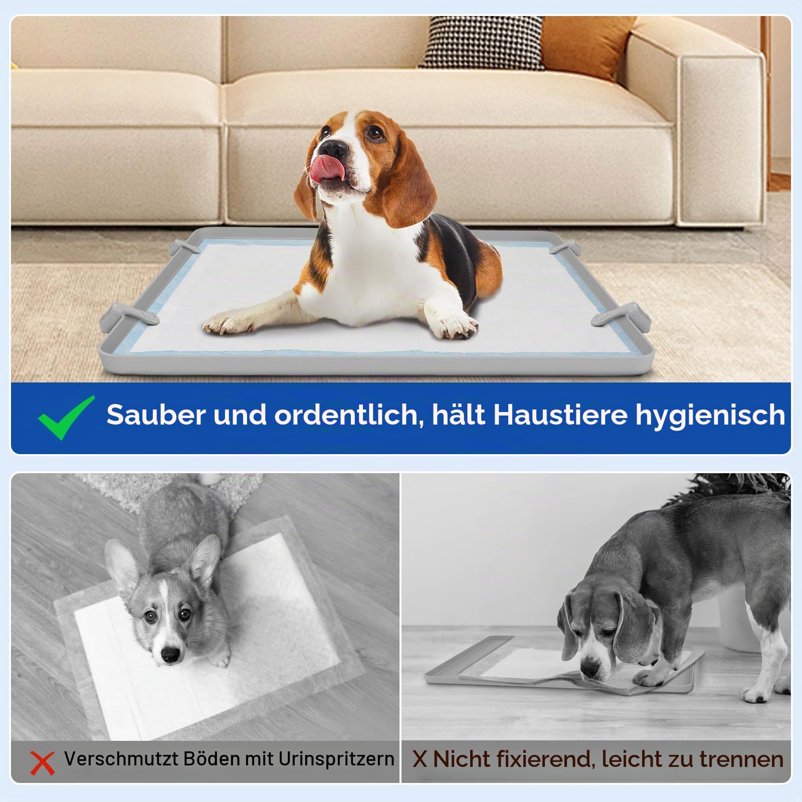 VavoPaw Hund Urinierpad Halter, 24" × 24" Welpen Unterlagen Halter mit Klammen, Erhöht Kante Lecksicher Hundetoilette Halter, Wasserdicht Silikon PIPI Matten Halter, Leicht zu Reinigen Welpentoilette