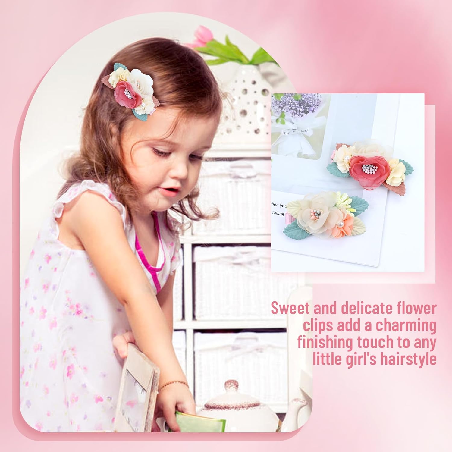 6 Pieces Delicate Handmade Rose Flower Hair Bows Fully Lined Alligator Hair Clips Floral Hair Barrettes Accessories for Baby Girls Toddlers Kids Teens Women (6PCS S8) - Image 4