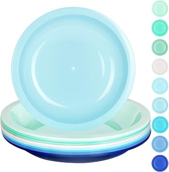 Youngever 7.5 Inch Plastic Plates, Small Kid Size, Kids Plates, Toddler Plates, Snack Plates, Set of 9 Coastal Colors
