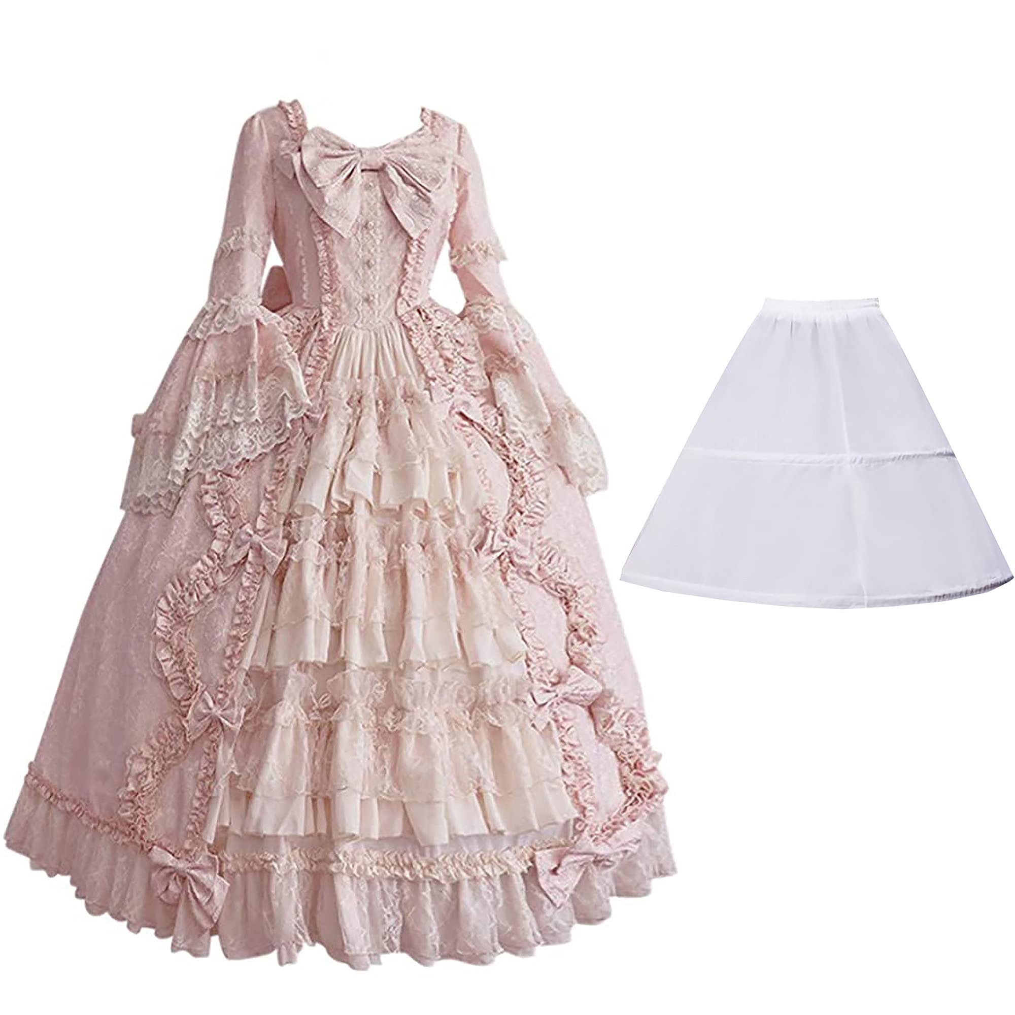 Amxiu Red Victorian Ball Gown Maxi Dress for Women Adult Cosplayers, Halloween Enthusiasts - Floor Length, High Neck, High Waist, Zipper Back, Floral