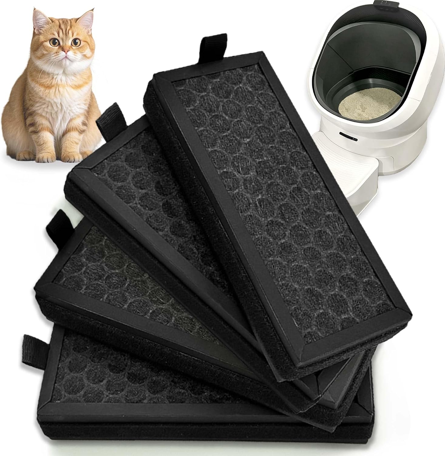 4PCS Activated Carbon Filter for PETLIBRO Luma Automatic Litter Box, Odor Control Replacement Filter Insert, Air Freshener for Self-Cleaning Cat Litter Box, Odor Eliminator