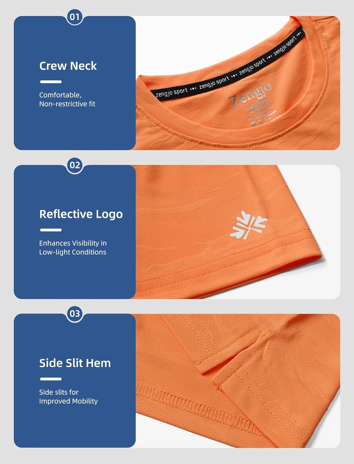 Zengjo Mens Athletic Shirts Short Sleeve Moisture Wicking Gym Workout Running Crewneck T-Shirt Quick Dry Sports Fitted Tee - Image 6