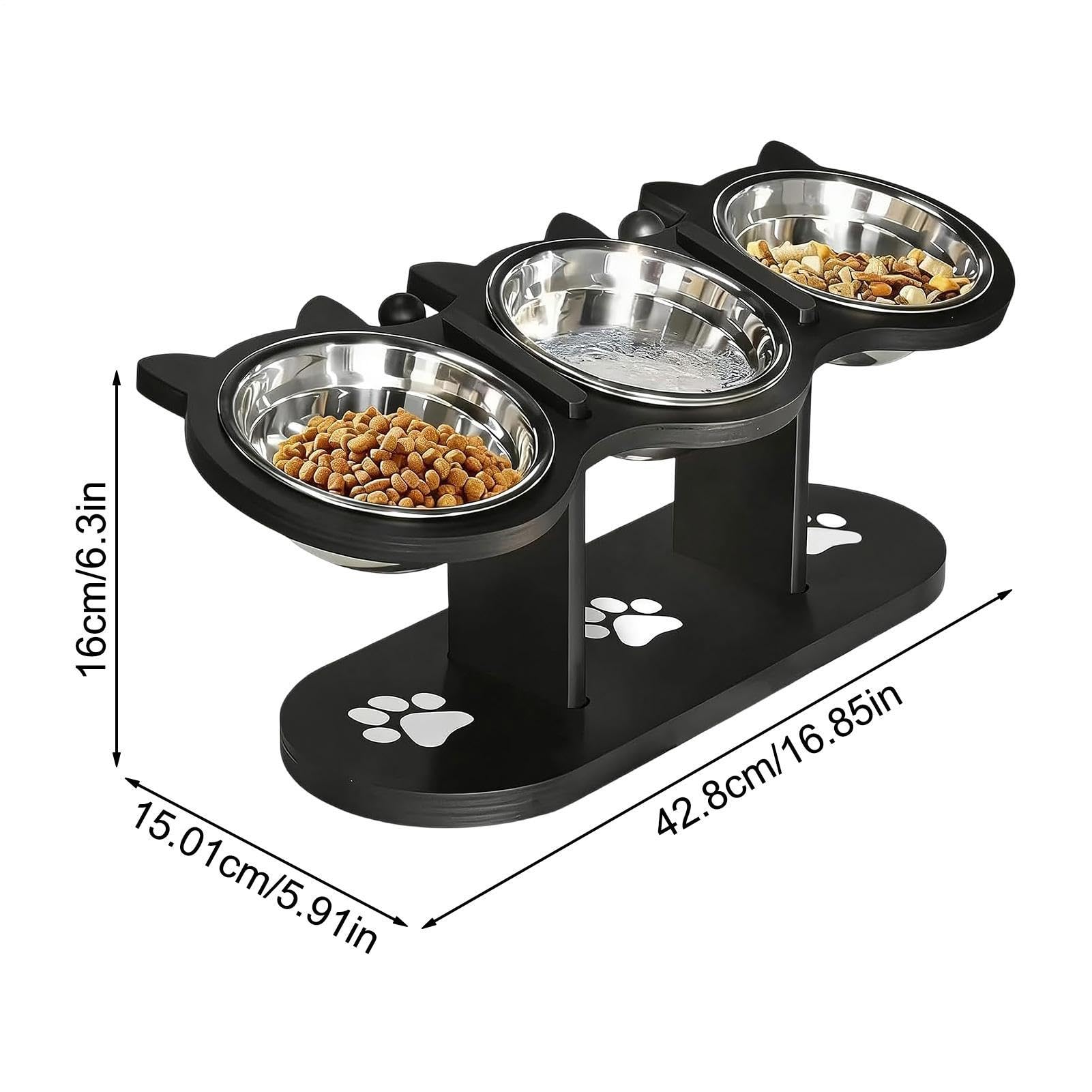 Rialzata Per Cani | Mangiatoia per Animali Domestici Inclinata di 15° Regolabile in Altezza con 3 Ciotole | d'Acqua Regolabile per Gatti | per Casa Cucina Soggiorno Balcone Esterni Campeggio