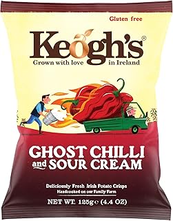 Ghost Chilli and Sour Cream Irish Potato Crisps, Handcooked, Gluten Free, 4.4 oz, 3 Pack