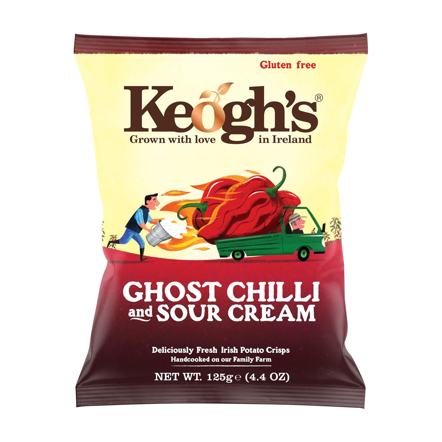 Keogh's Ghost Chilli and Sour Cream Irish Potato Crisps, Handcooked, Gluten Free, 4.4 oz, 3 Pack
