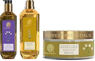 Forest Essentials Organic Cold Pressed Virgin Oil Almond 200ml &amp; Hair Cleanser Amla, Honey &amp; Mulethi 200ml (Shampoo) &amp; Int...