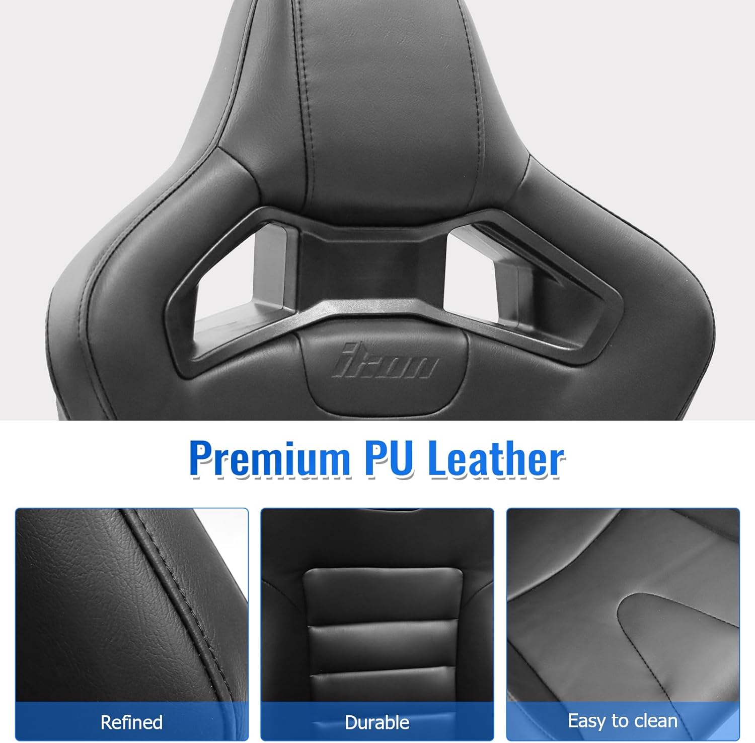 FREEMOTOR802 Reclining Sim Racing Seats with Dual Lock Slide Rails, Universal Fit Ergonomic Performance Car Sport Seats, Black PU, Pair