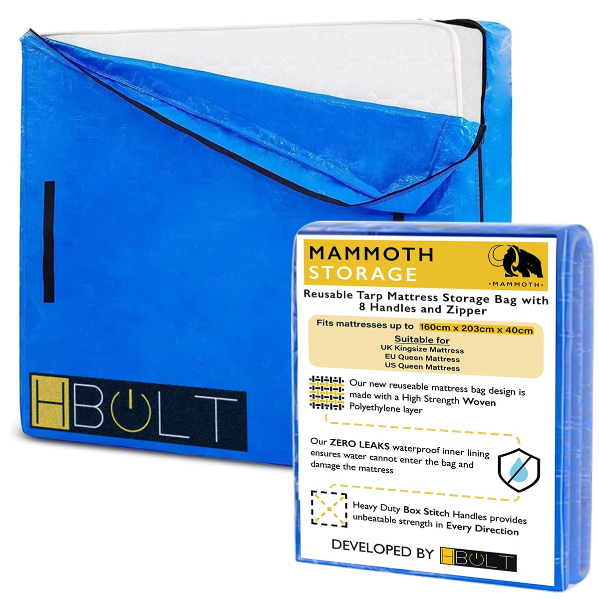 H-Bolt As Image Mammoth Premium Mattress Storage Bag – Robust Protection For Moving & Storing – Shields Against Dust, Stains, And Pests (King - Ultra)