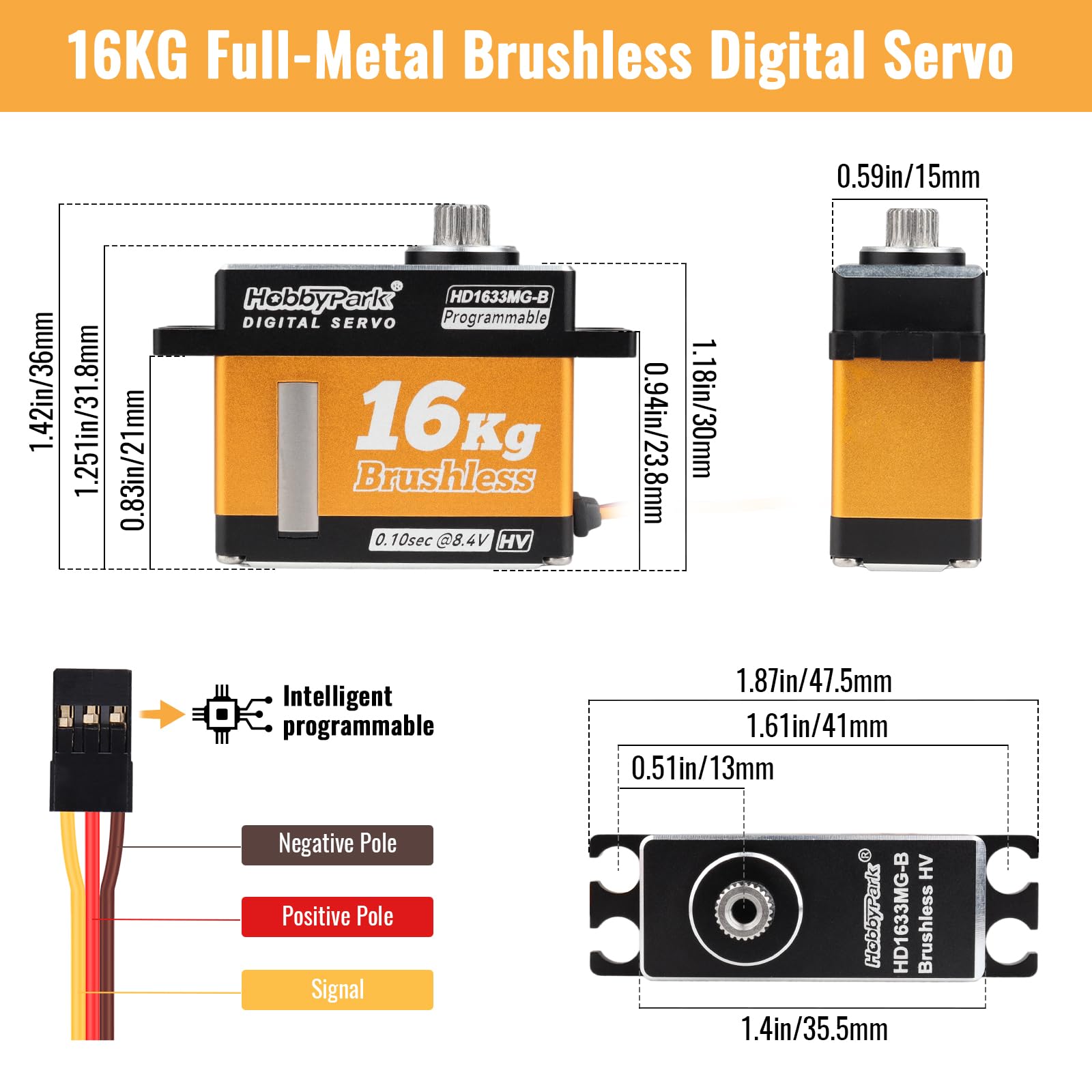Hobbypark RC Aereo Servo Brushless All Metal Gears 16kg High Torque Digital Servo per RC Aircraft Airplane Fixed-Wing Servos