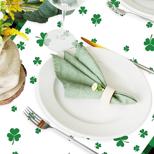 Miniatura 7 de Whaline 3 manteles desechables para el día de San Patricio, color verde, negro, patrón de trébol, rectangular, de plástico, para decoración de mesa