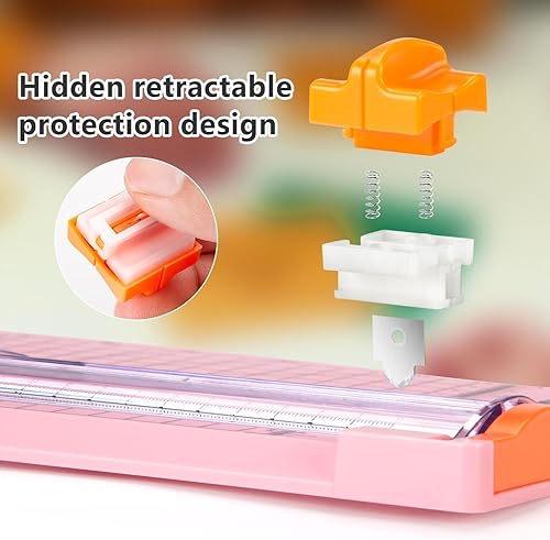 Miniatura 5 de WORKLION Cortador de papel recto para manualidades recortadora de papel rosa de 12 pulgadas con protección de seguridad y regla lateral, perfecto