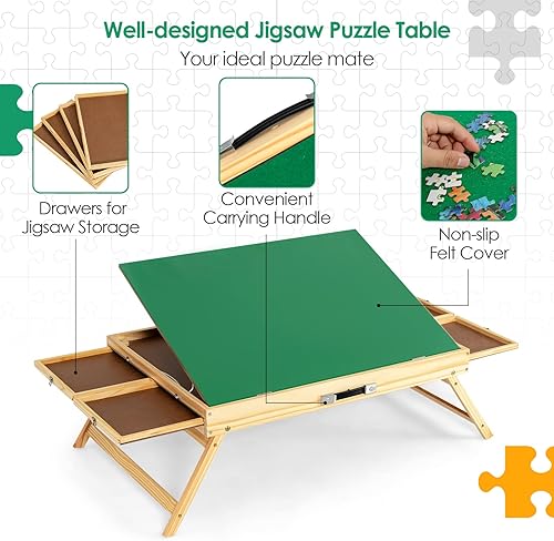 Miniatura 3 de INFANS 1000 piezas de mesa de rompecabezas con patas plegables y 1000 piezas de rompecabezas 4 cajones 3 ángulos de inclinación superficie