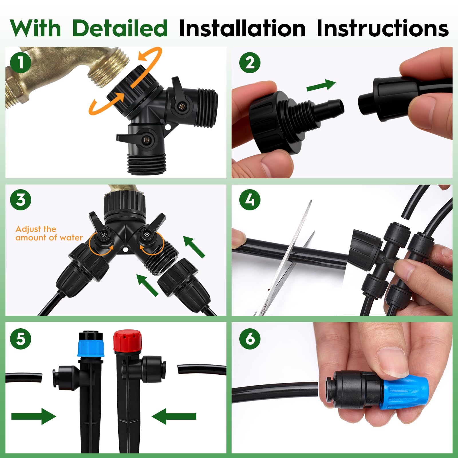200FT Quick-Connect Tropfbewässerungssystem, automatisches Bewässerungs-Set mit 1 cm und 160 FT 0,6 cm Schlauch und verstellbaren Tropfstrahlern, Gartenbewässerungssystem für Rasen, Blumenbeet