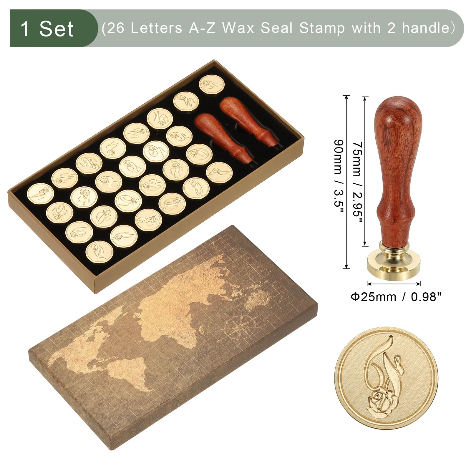 PATIKIL 26 Letters A-Z Alphabet Wax Seal Stamp Kit, Vintage Sealing Stamp with 2pcs Wooden Handles Gift Box for Wedding Invitation, Party, Gift Wrap, Envelope Card, Style 9 - Image 2
