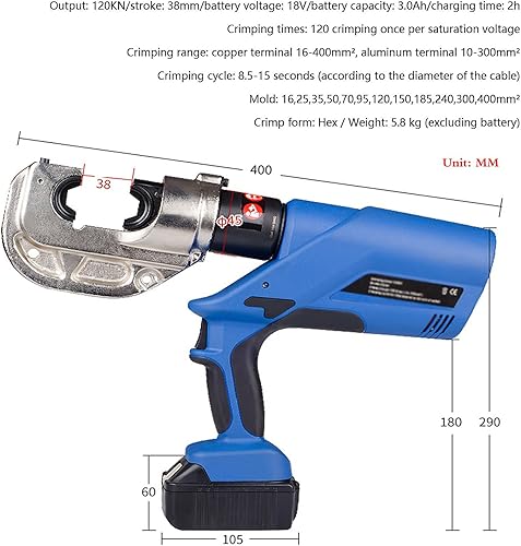 Miniatura 8 de Alicates de prensado hidráulicos, alicates de prensado eléctricos, alicates de crimpado a batería, ideales para terminar cables de cobrealuminio de